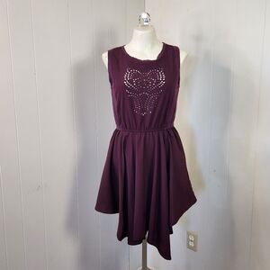 Element Purple Sleeveless A-Line Fit & Flare Summer Dress Sundress Cut-Out